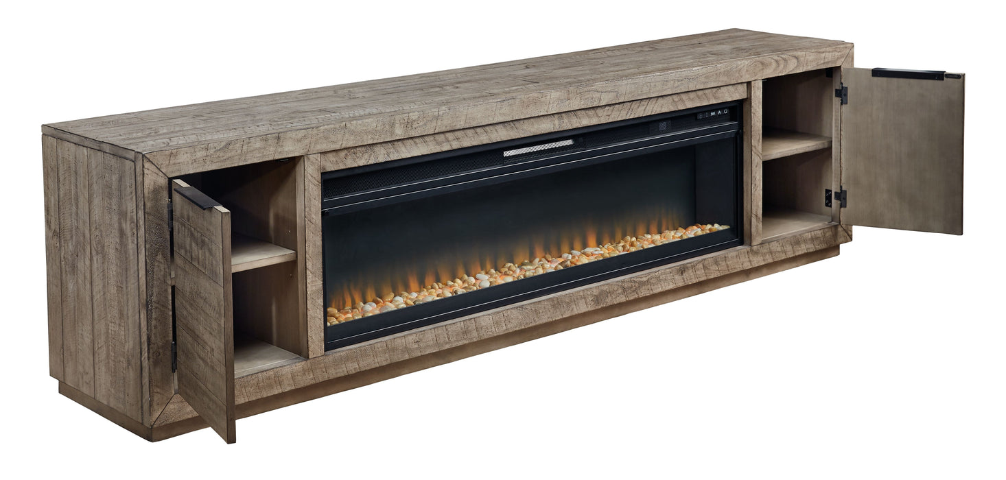Krystanza - Weathered Gray - TV Stand With Wide Fireplace Insert