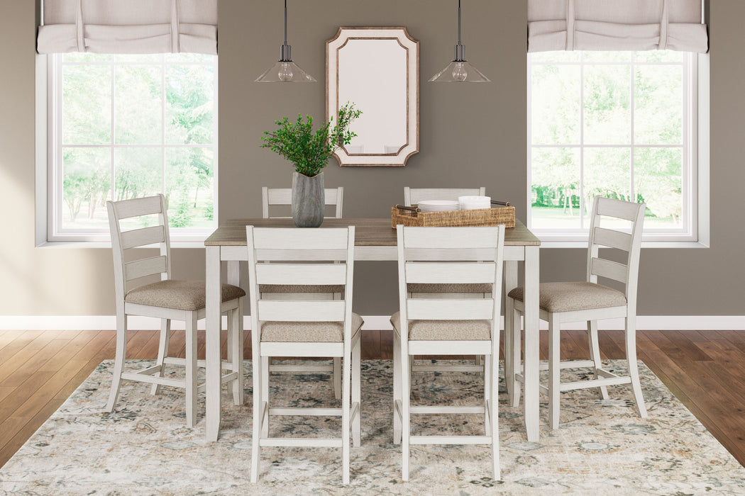 Skempton - White / Light Brown - Counter Height Dining Table And Bar Stools (Set of 7)