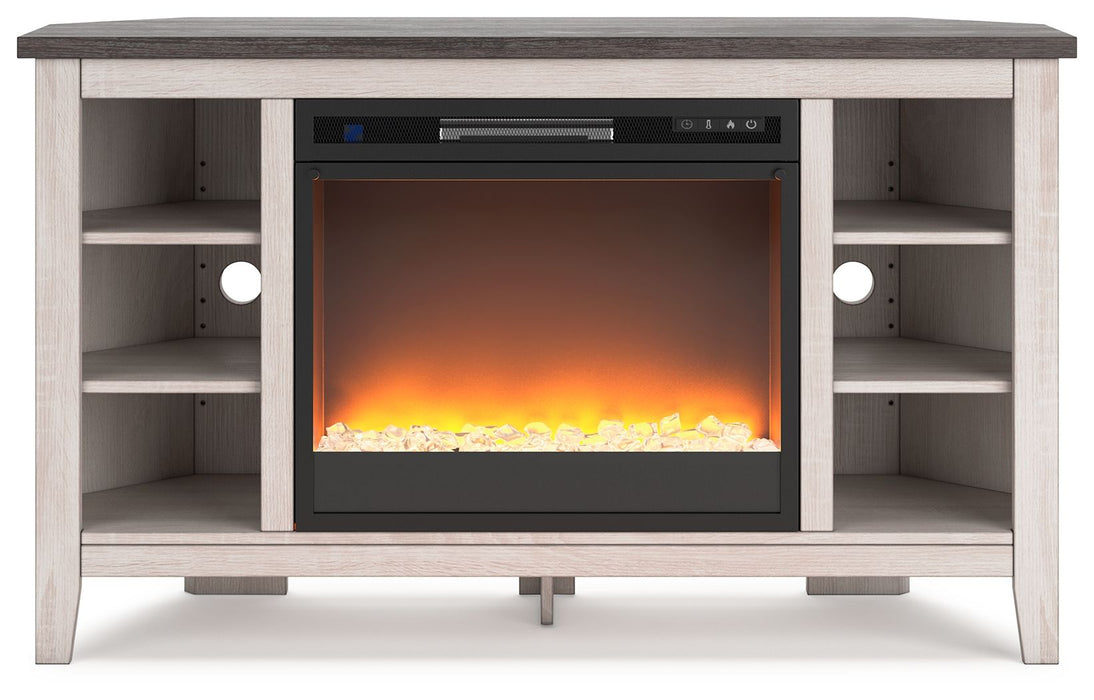 Dorrinson - Corner TV Stand With Fireplace Insert